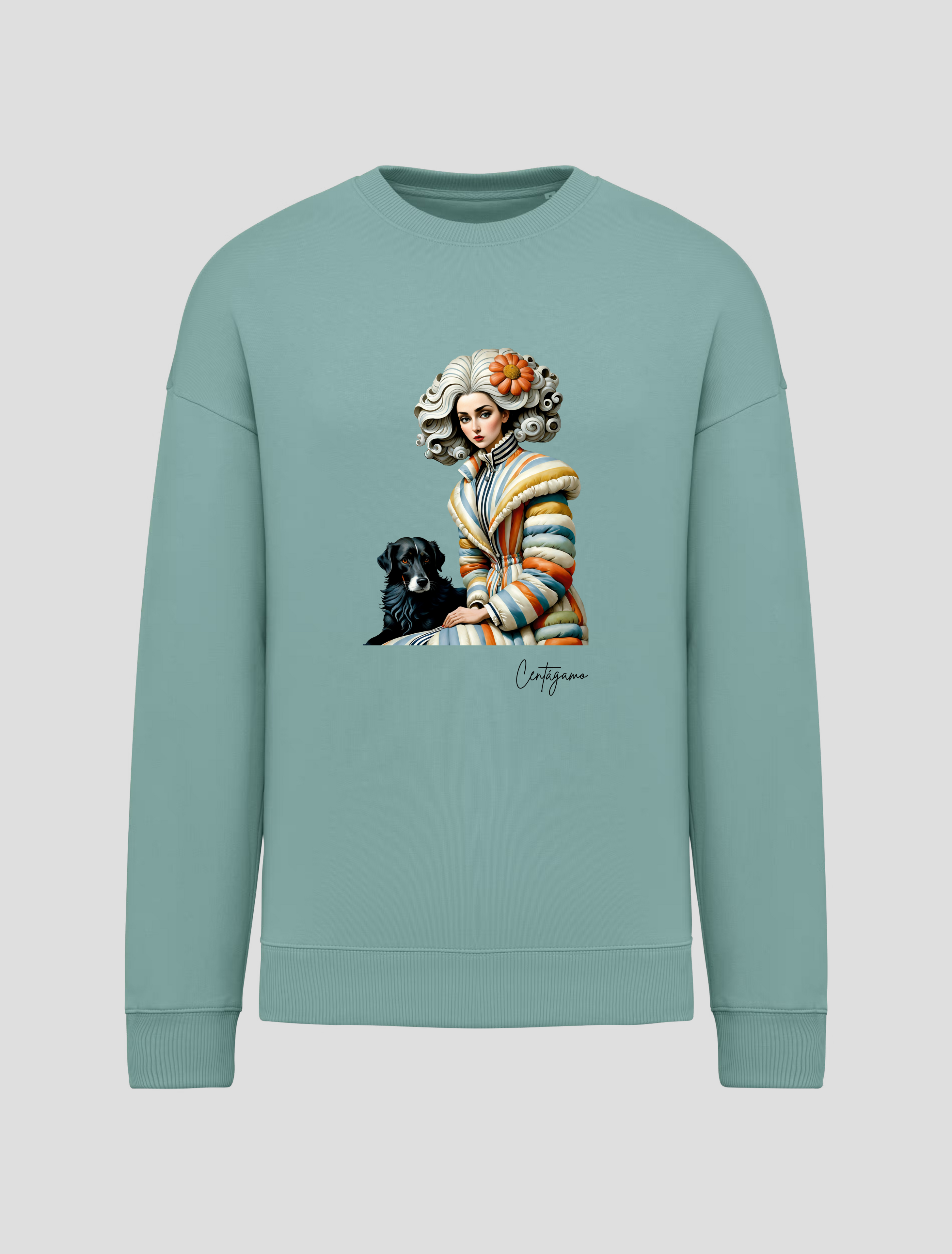 Sudadera Oversize Verde Agua “Centágamo” – Mujer & Perro Artístico