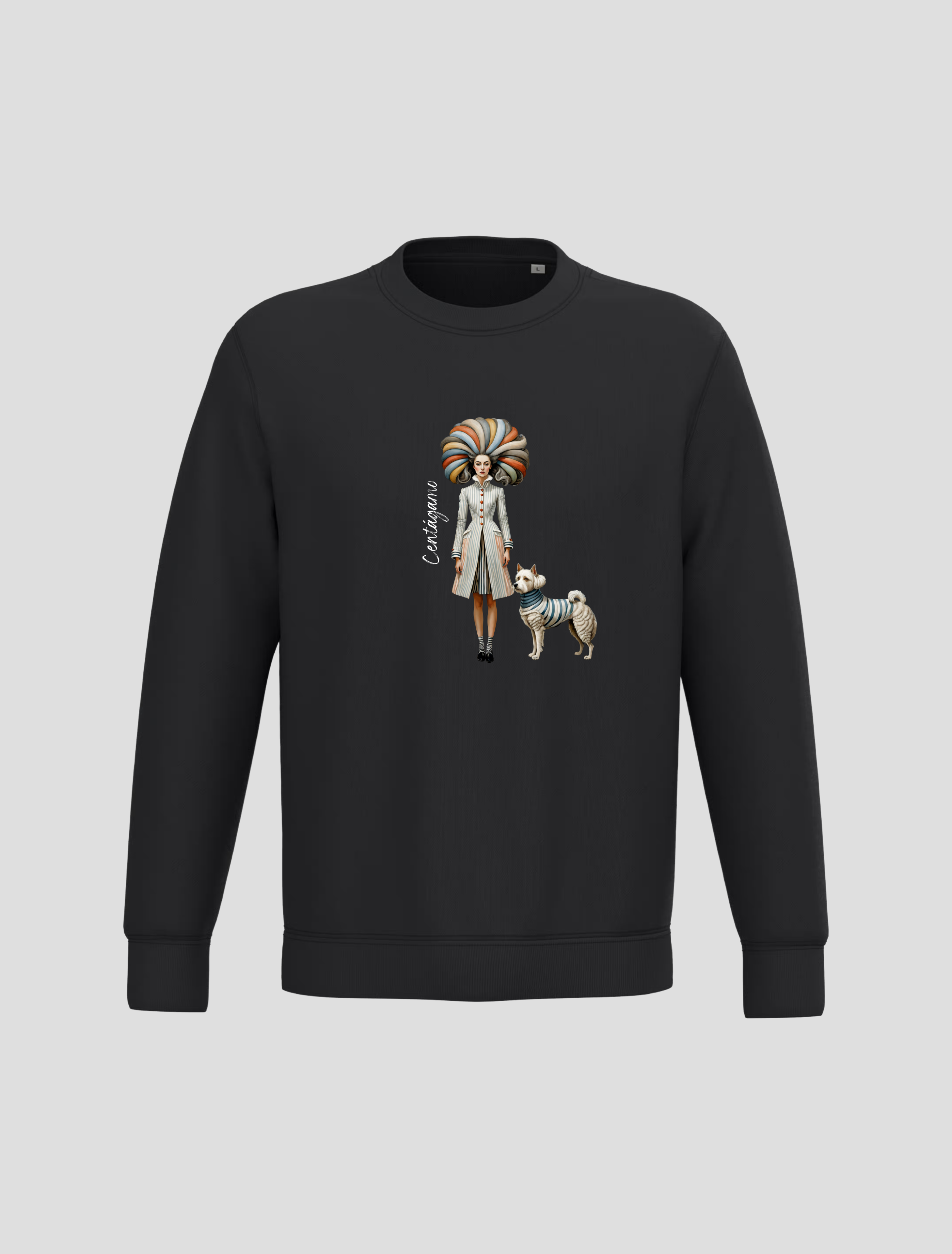 Sudadera Negra “Centágamo” – Mujer & Perro Surrealista (Regular Fit)