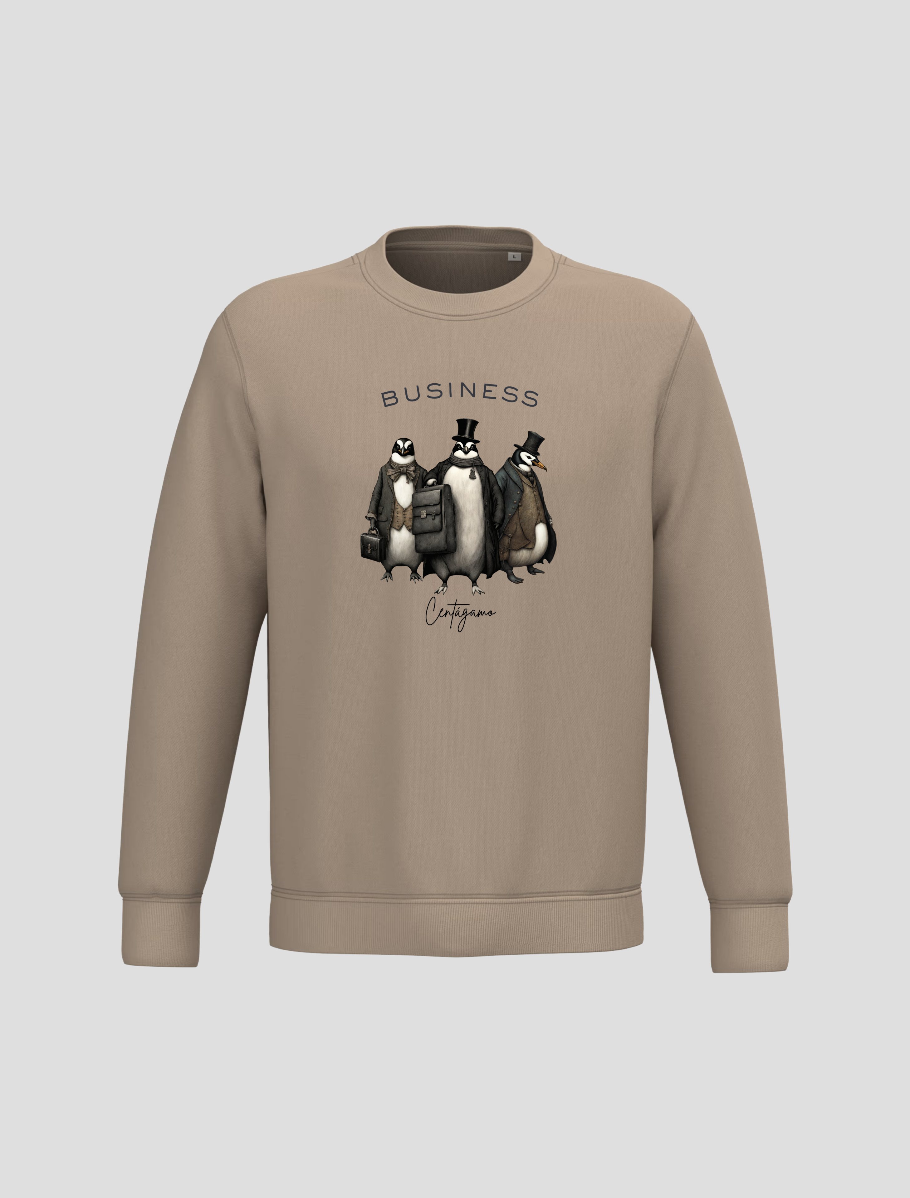Sudadera Beige “Centágamo” – Business Penguins (Regular Fit)