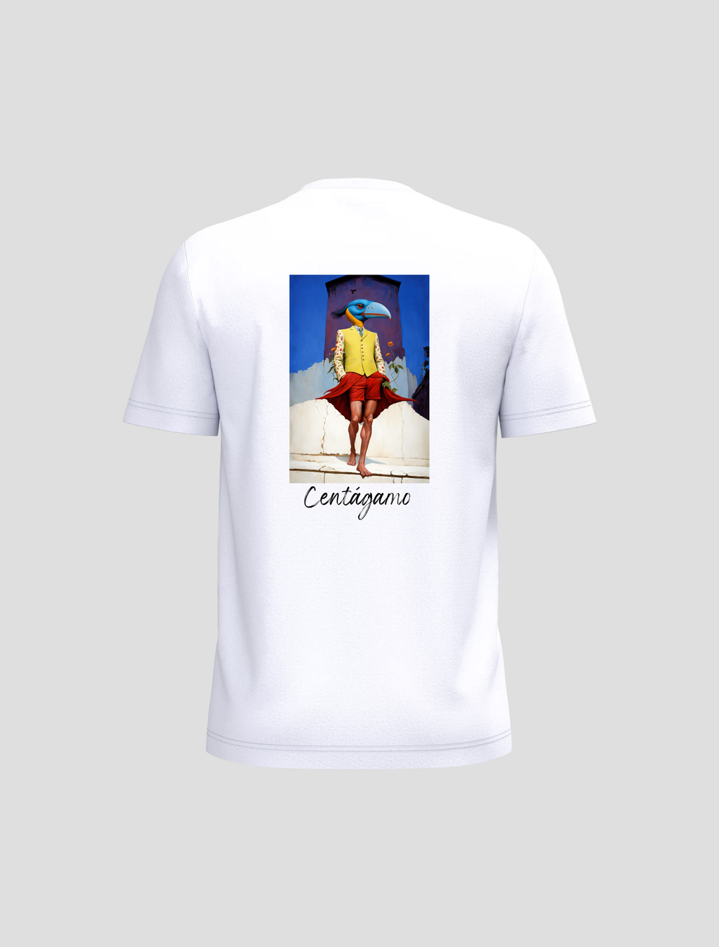 Camiseta Blanca “Centágamo” – Tucán Surreal (Front & Back)