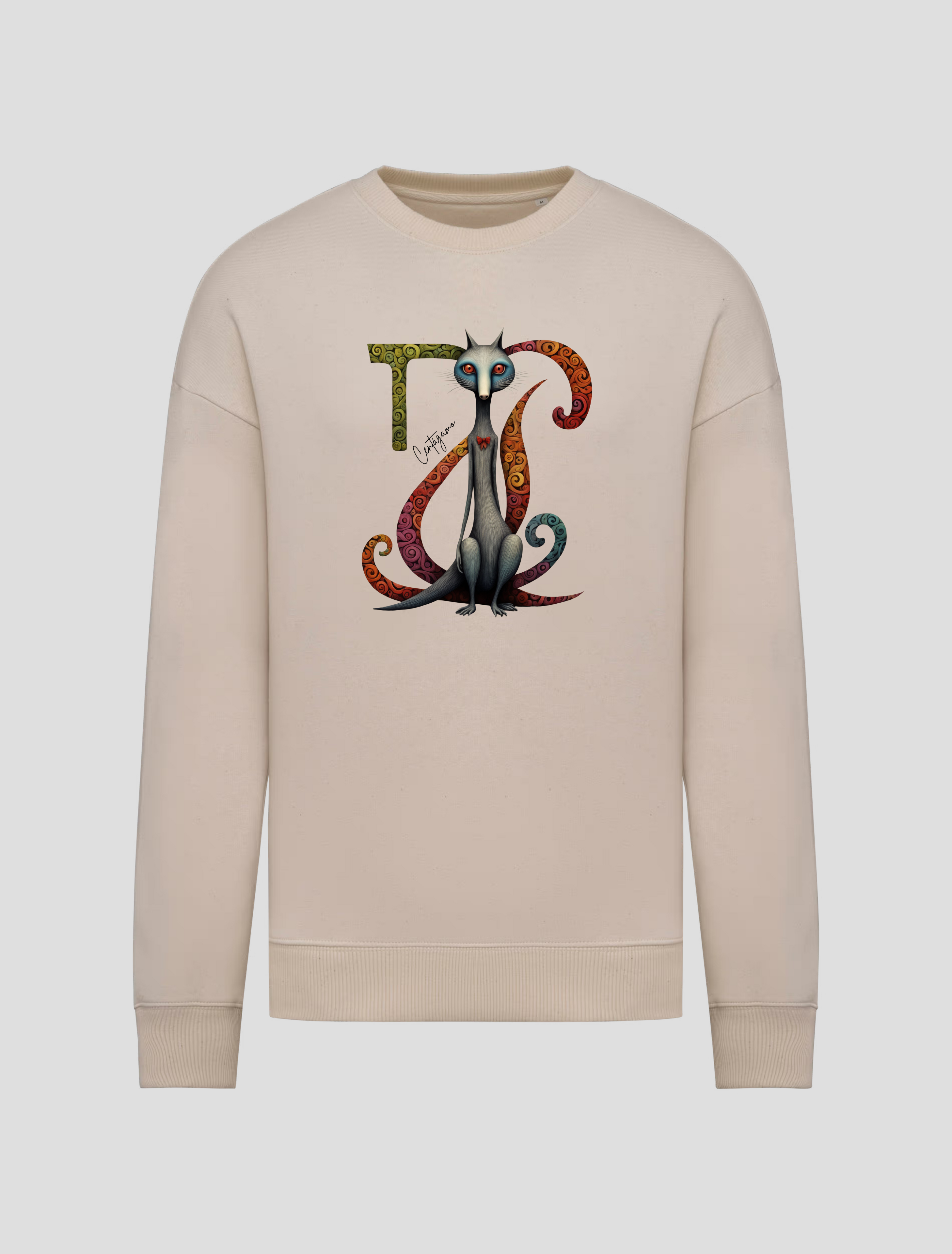 Sudadera Oversize Beige “Centágamo” – Gato Surrealista